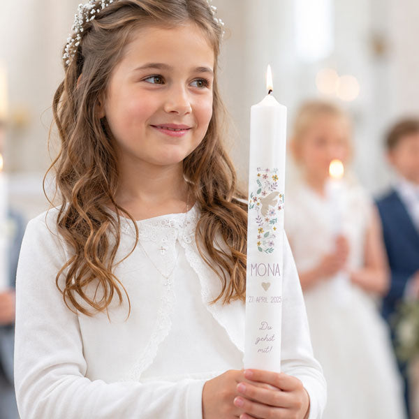 Kommunionkerze & Konfirmationskerze individuell gestalten & online bestellen