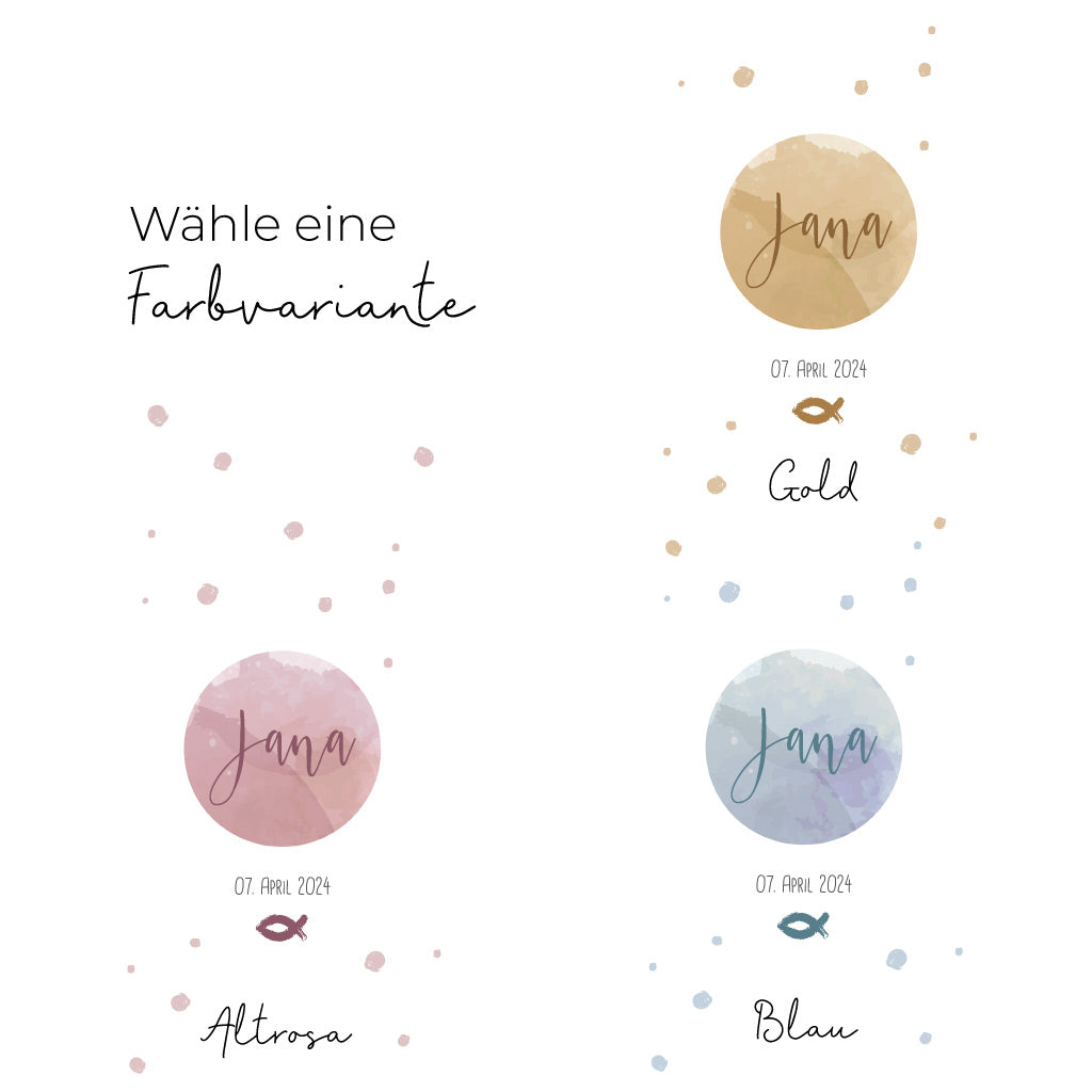 Farbauswahl Gold, Altrosa und Blau für die Kommunionkerze Kreise