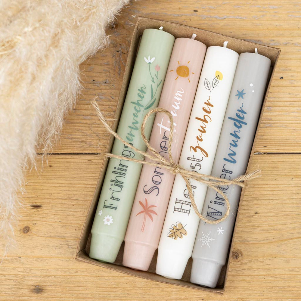 Stabkerzen-Set 4 Jahreszeiten als Kerzen-Geschenkset von Kerzenonkel
