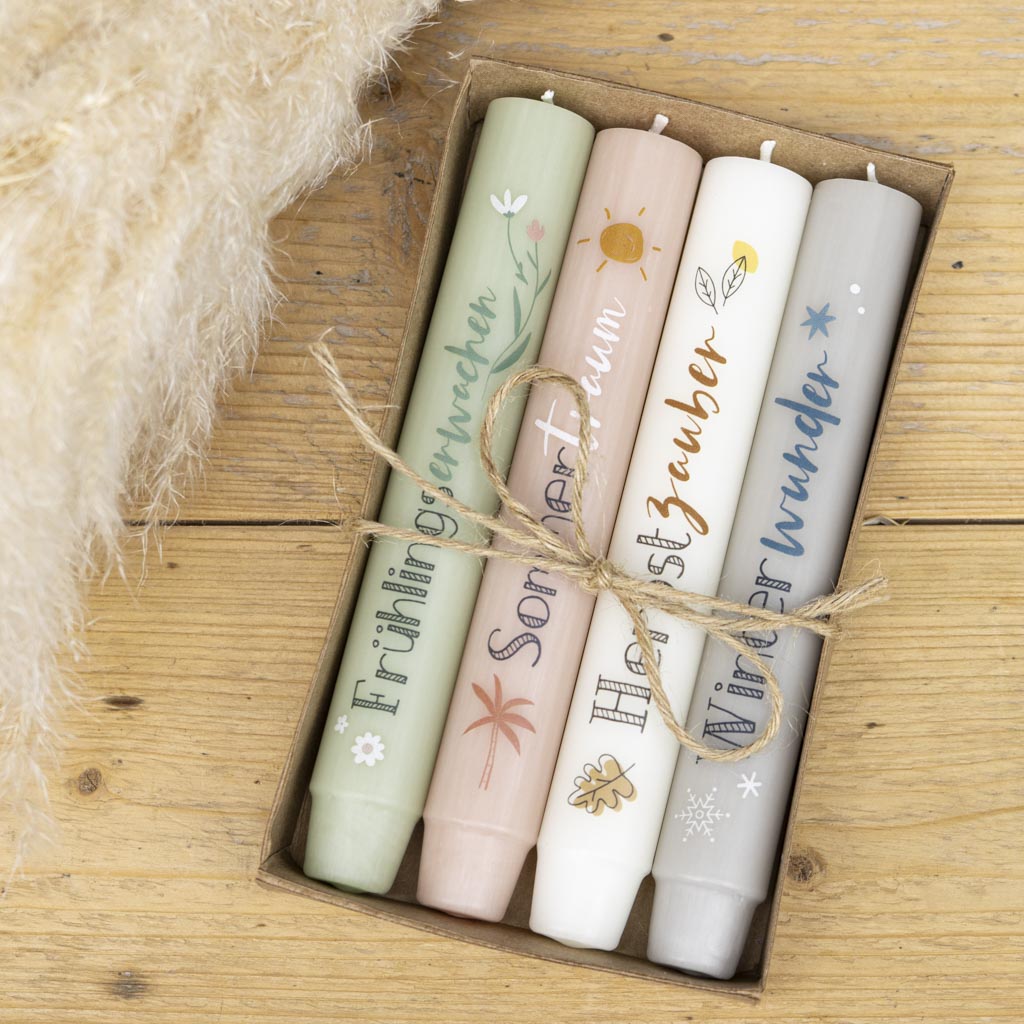 Stabkerzen-Set 4 Jahreszeiten als Kerzen-Geschenkset von Kerzenonkel