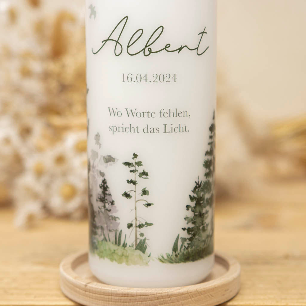 Gedenkkerze Opa mit Waldmotiv und Spruch