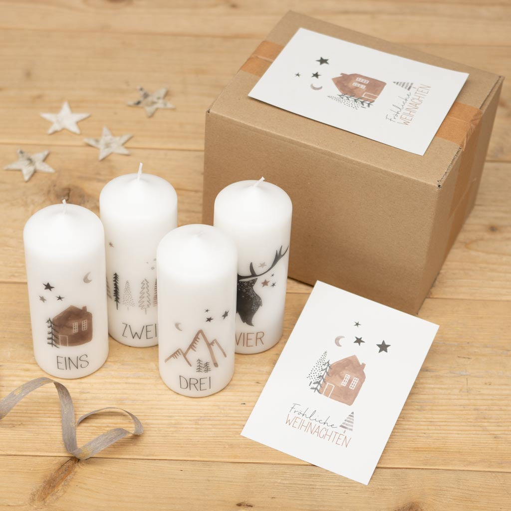 Adventskerzen mit Zahlen Zuhause inkl. Grußkarte