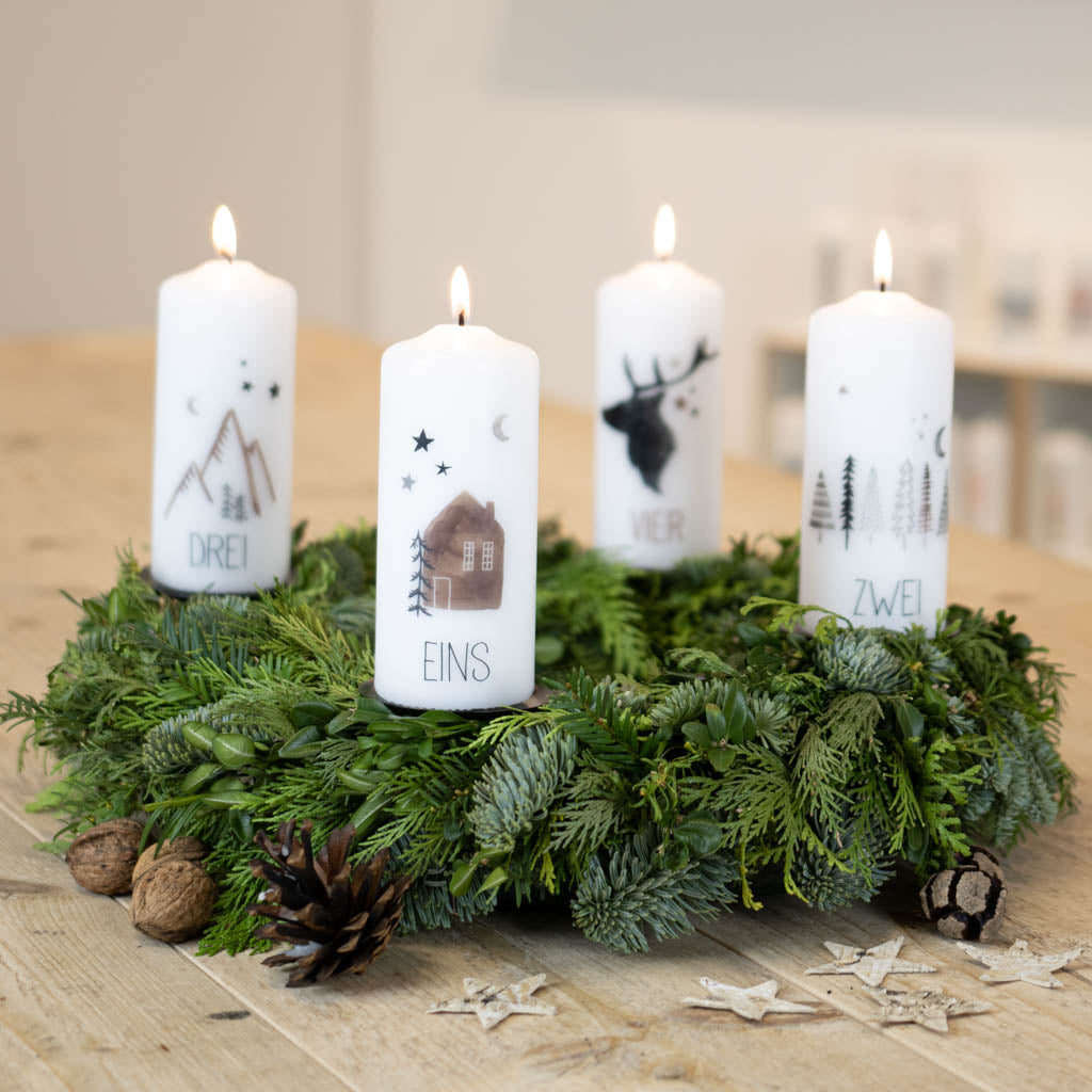Adventskerzenkranz mit Adventskerzen inkl. Zahlen als Motiv