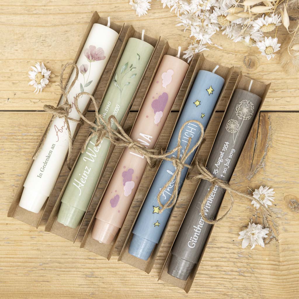 Gastgeschenk Kerzen in verschiedenen Farben