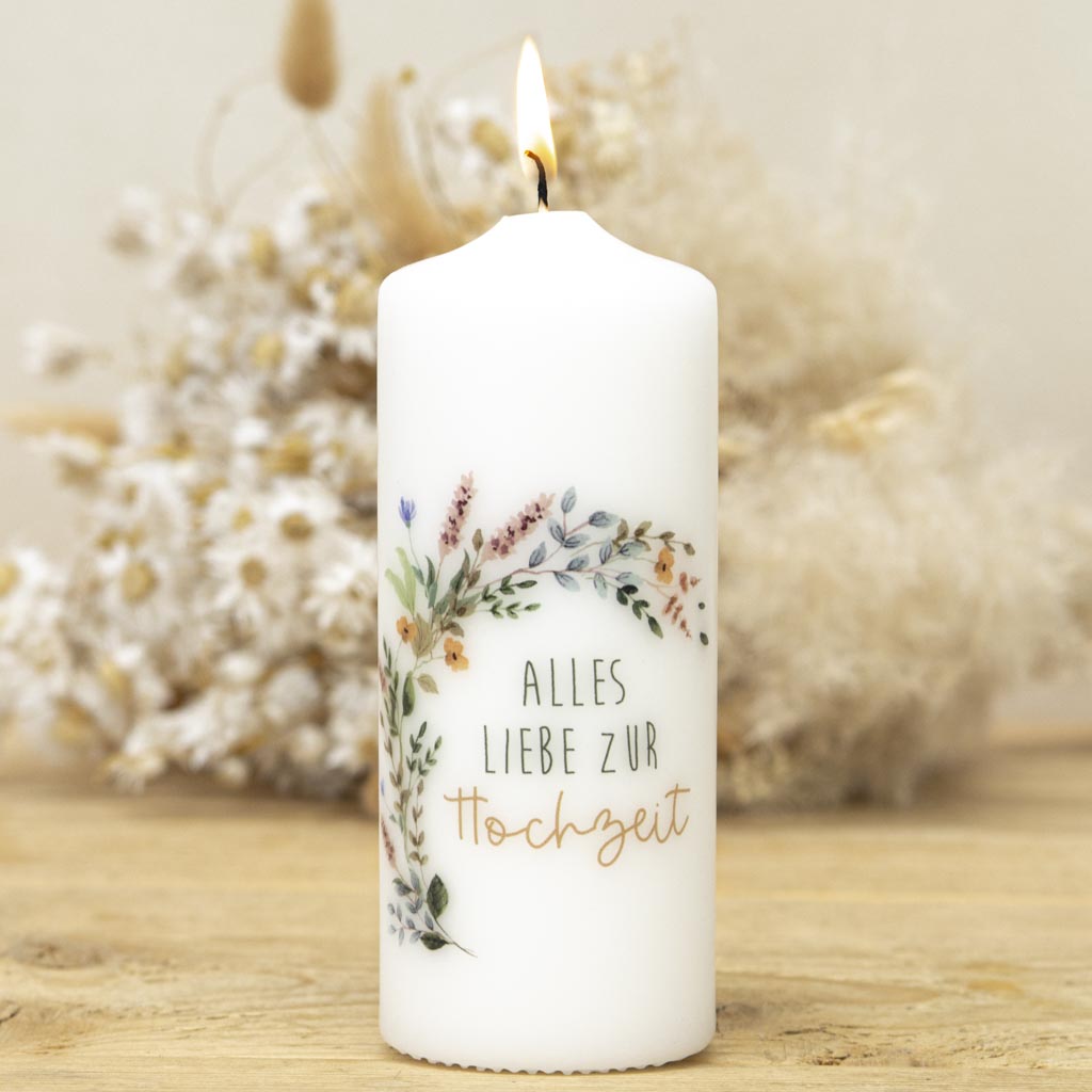 Geschenkkerze Alles Liebe zur Hochzeit in modernen Farben, vegan