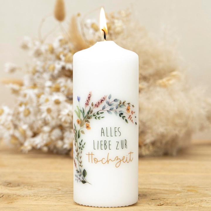 Geschenkkerze Alles Liebe zur Hochzeit in modernen Farben, vegan