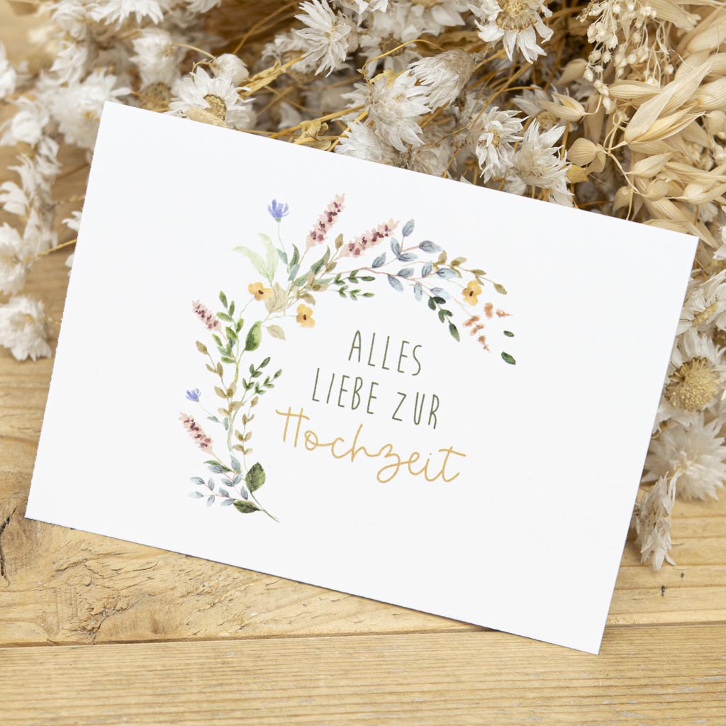 Grußkarte Alles Liebe zur Hochzeit, handschriftlich beschriftet
