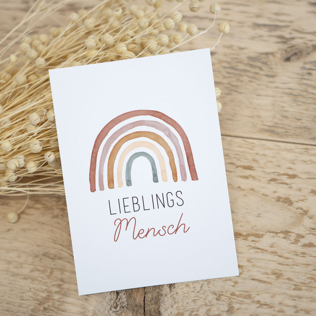 Grußkarte „Lieblingsmensch Regenbogen“ – Dankeskarte, DIN A6