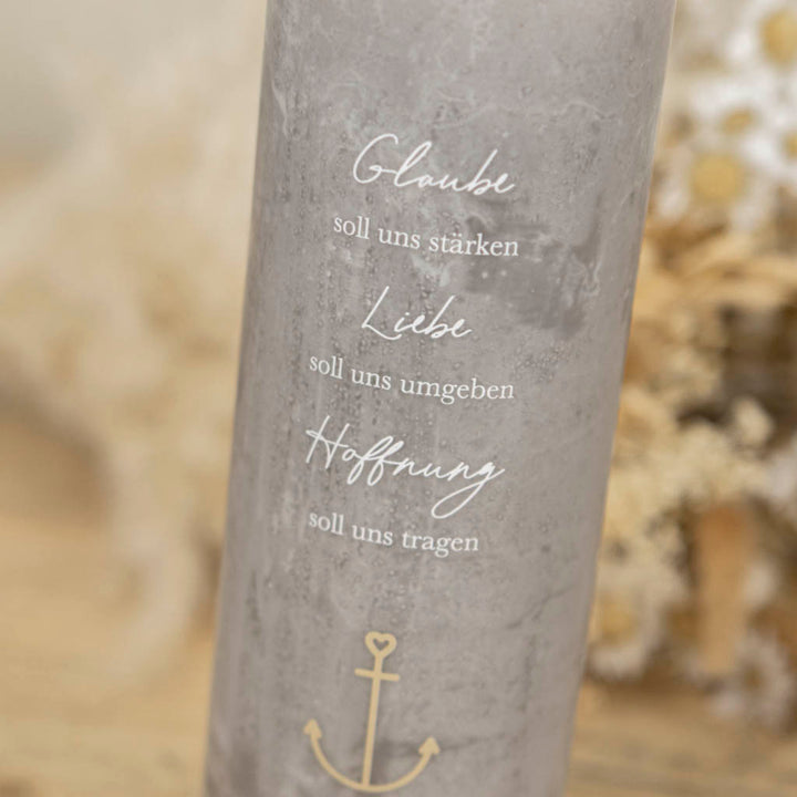 Rustikale Hochzeitskerze Glaube Liebe Hoffnung mit Anker