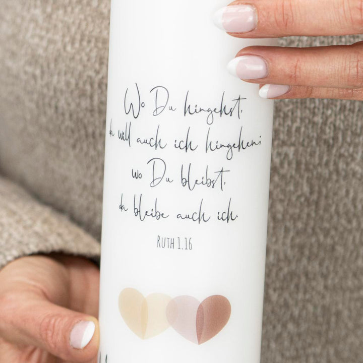 Hochzeitskerze Herzen modern mit frei wählbarem Trauspruch
