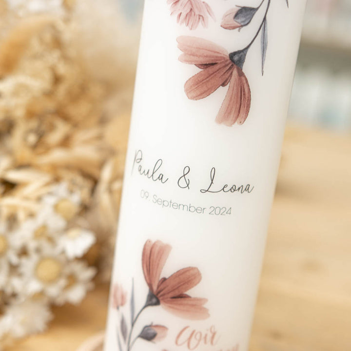 Vintage-Aquarell-Bluten mit Namen und Hochzeitsdatum