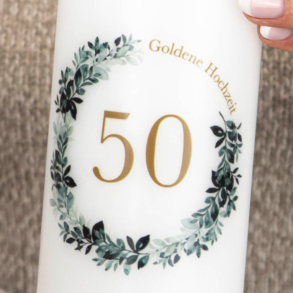 Personalisierte Kerze zur goldenen Hochzeit mit Namen und Jahr