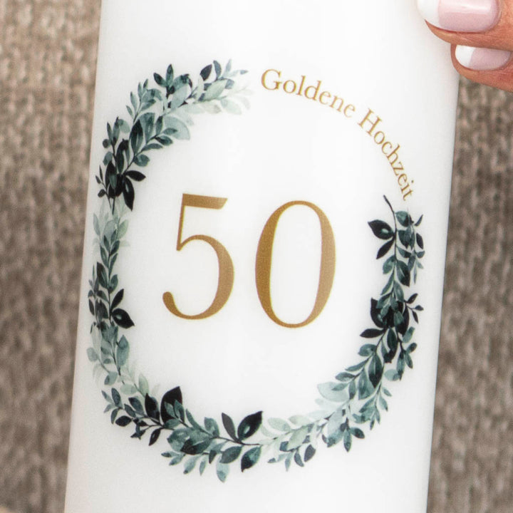 Personalisierte Kerze zur goldenen Hochzeit mit Namen und Jahr