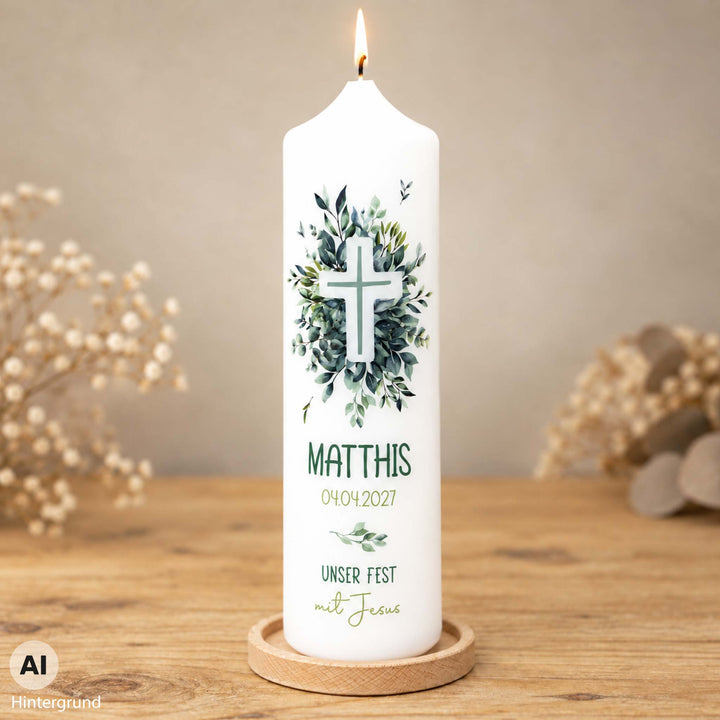 Kommunionkerze Blätterkranz - Matthis