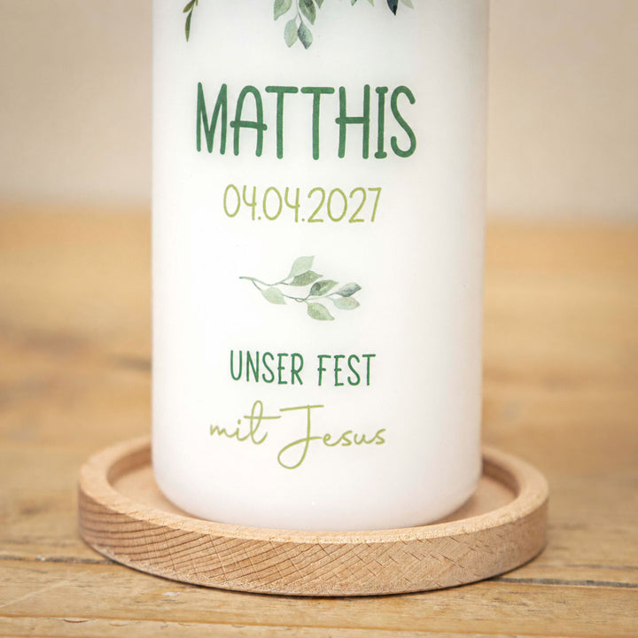 Kommunionkerze Blätterkranz - Matthis