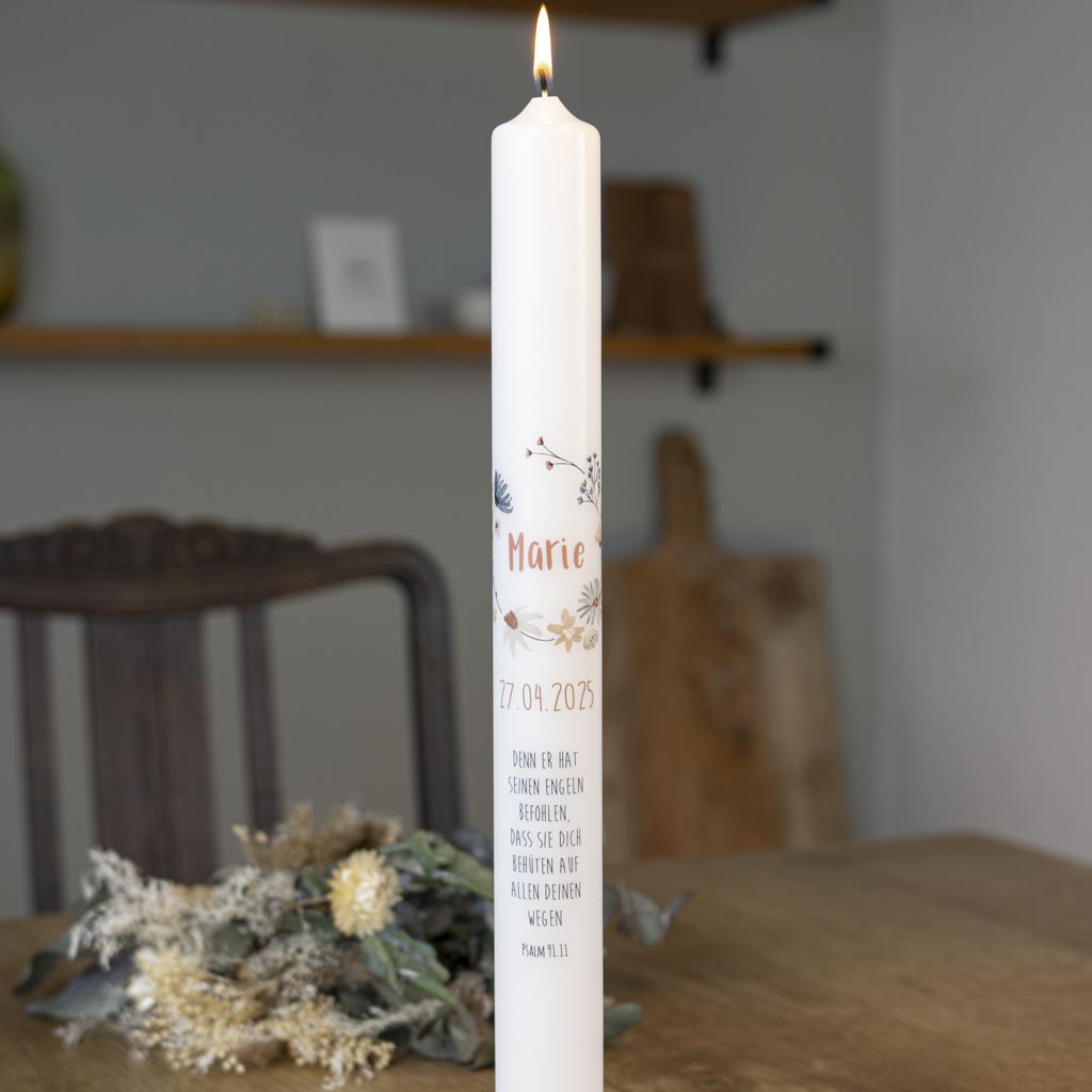 Kommunionkerze Blumenkranz als Altarkerze 40 cm