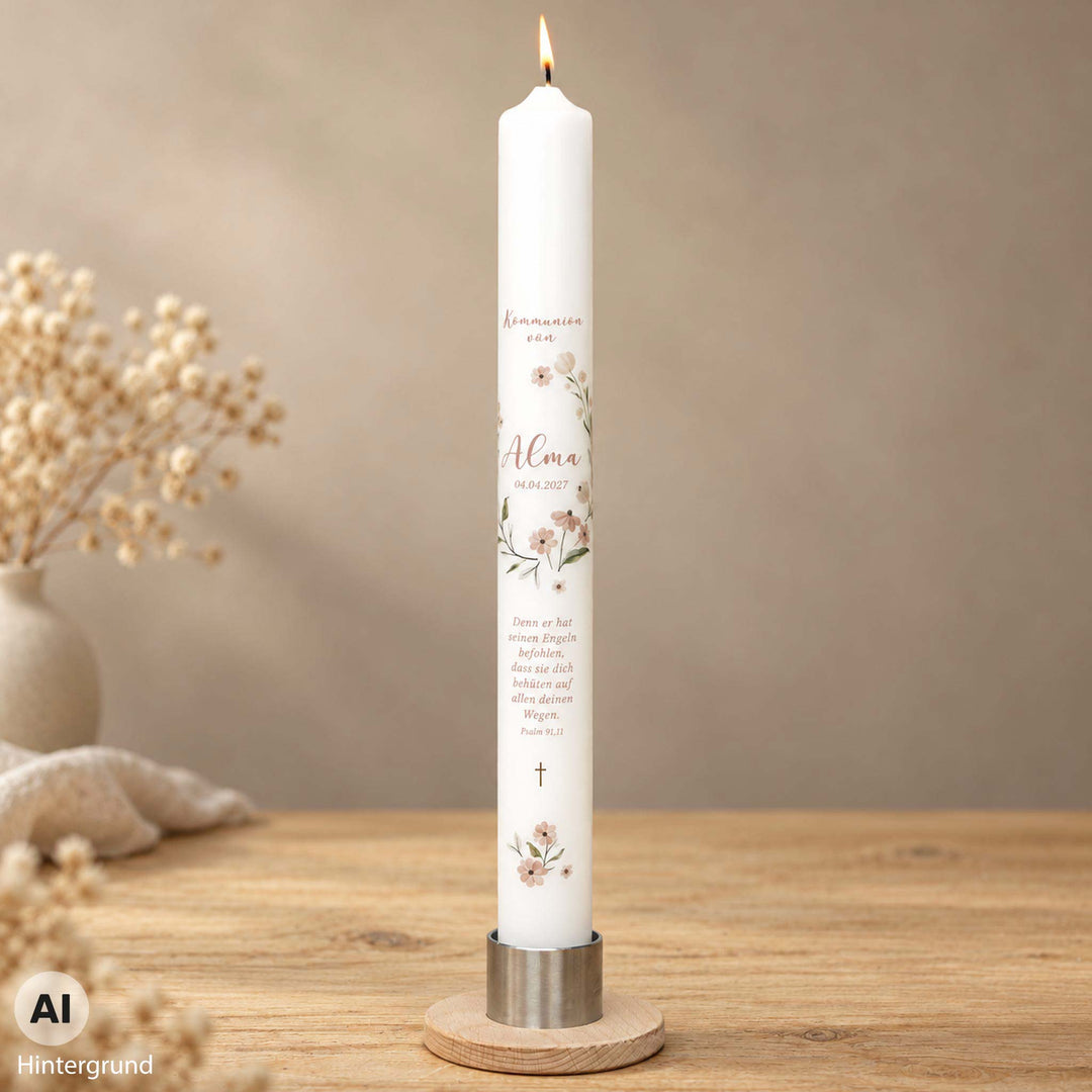 Kommunionkerze Floral Alma, 40 cm