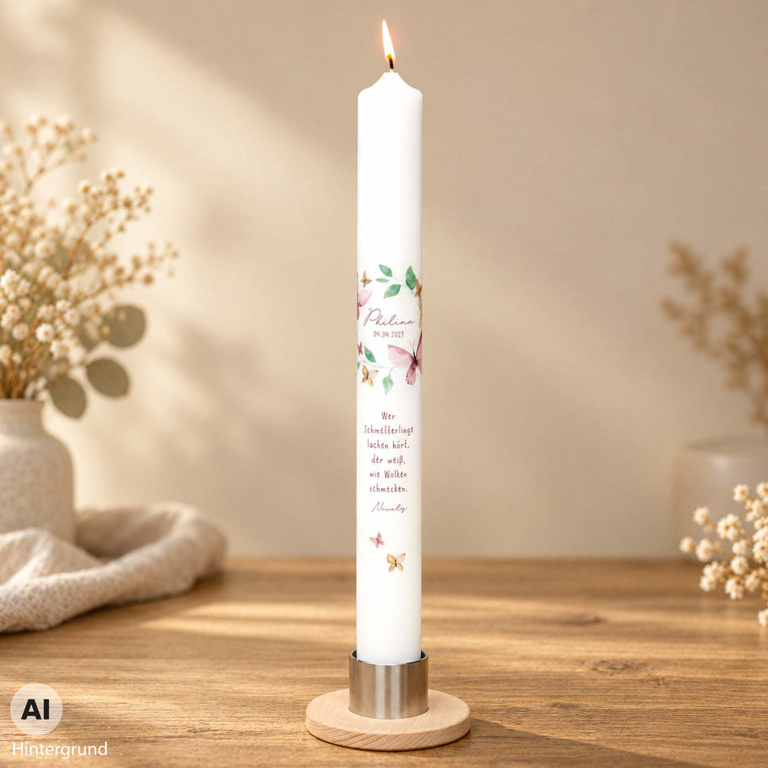 Kommunionkerze Schmetterlinge - Philina