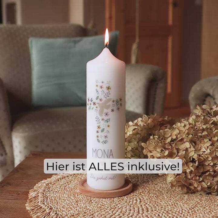 Taufkerze Kreuz und Taube in verschiedenen Größen