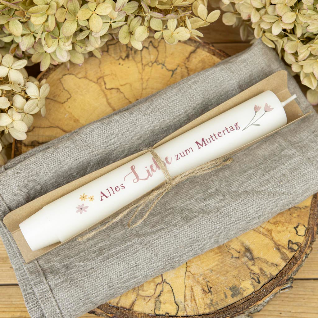 Muttertagskerze in Creme mit Schriftzug Alles Liebe zum Muttertag