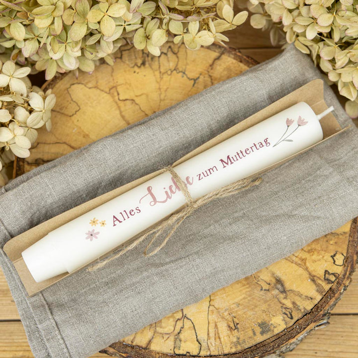 Muttertagskerze in Creme mit Schriftzug Alles Liebe zum Muttertag