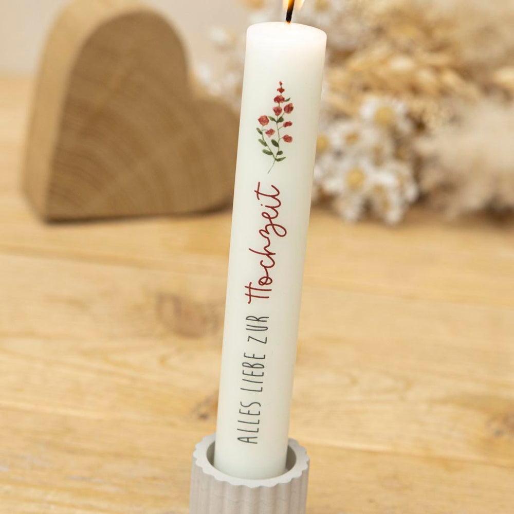 Stabkerze Alles Liebe zur Hochzeit mit Rosenmotiv als Symbol der Liebe