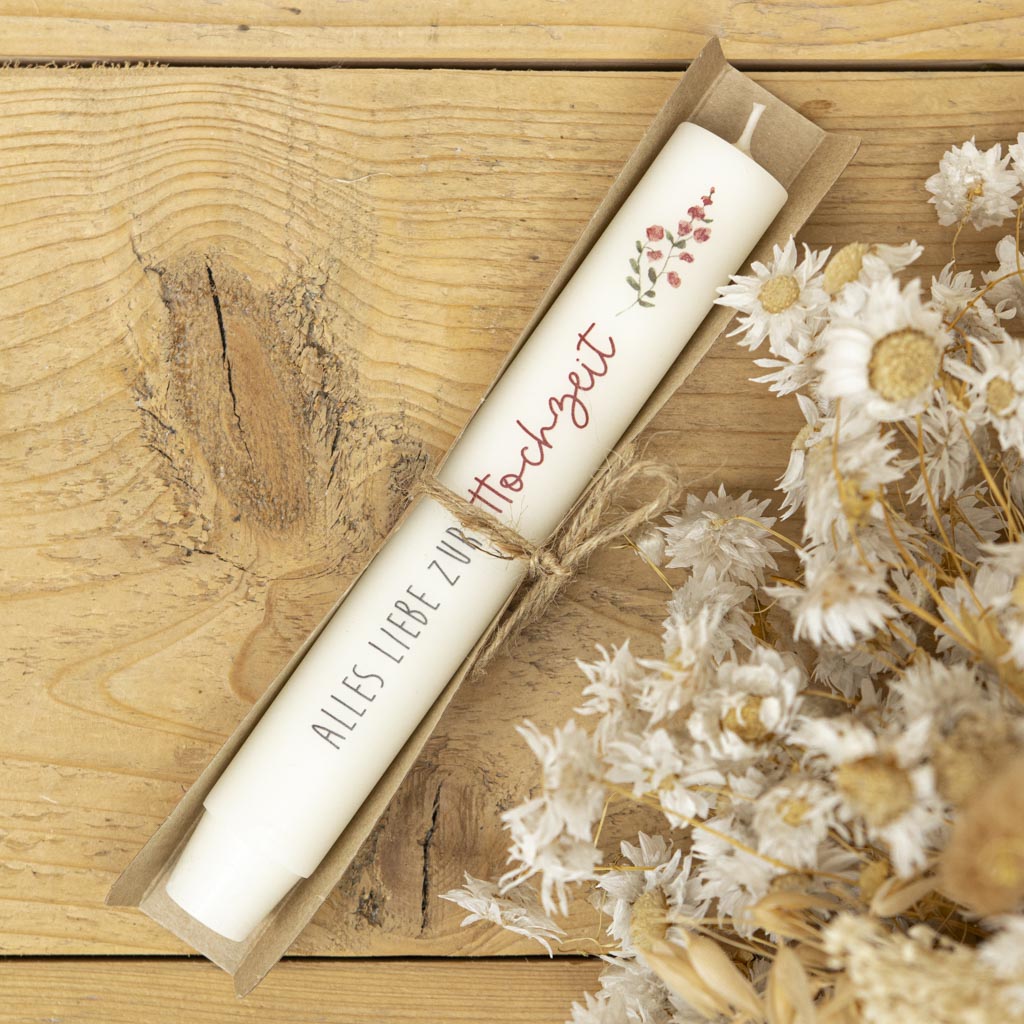 Stabkerze Alles Liebe zur Hochzeit in Geschenkverpackung