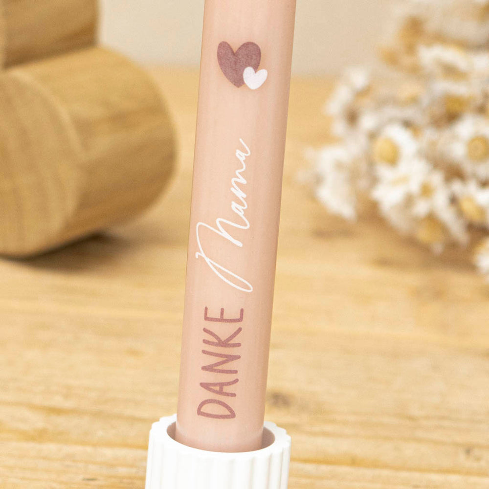 Apricotfarbene Stabkerze Danke Mama als Muttertagsgeschenk