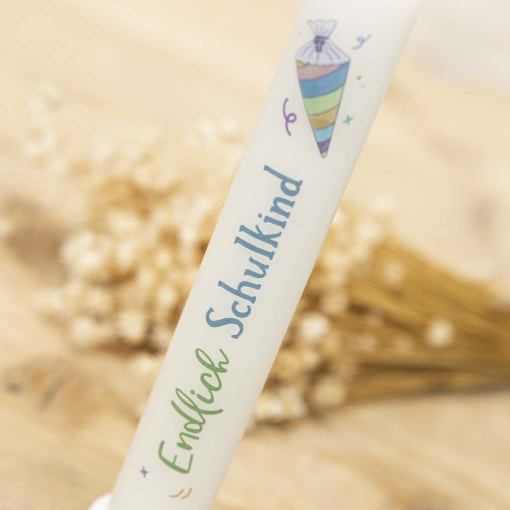 Kerze Schulanfang creme mit Schultüte – Einschulungsgeschenk handmade in Haltern am See