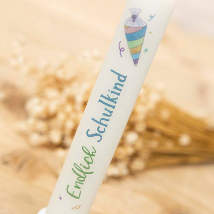 Kerze Schulanfang creme mit Schultüte – Einschulungsgeschenk handmade in Haltern am See