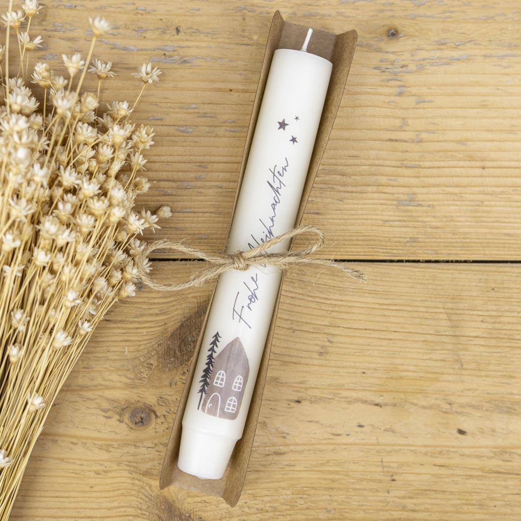 Geschenk Weihnachten Stabkerze in Kraftpapier