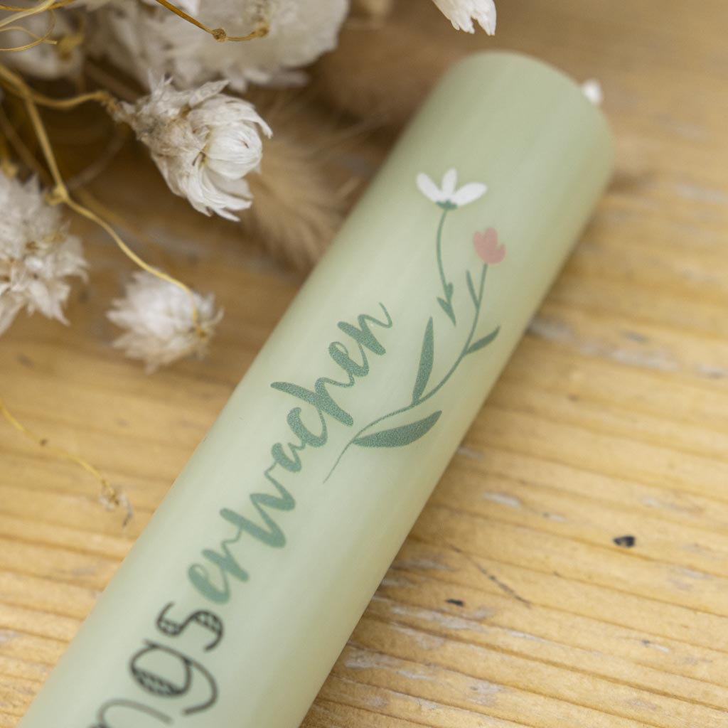 Stabkerze Frühling Blumenmotiv Nahaufnahme