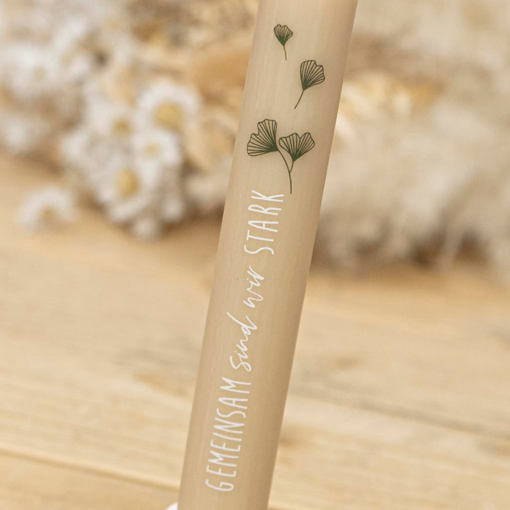 Gedenkkerze mit Ginkgo-Motiv, walnussfarben