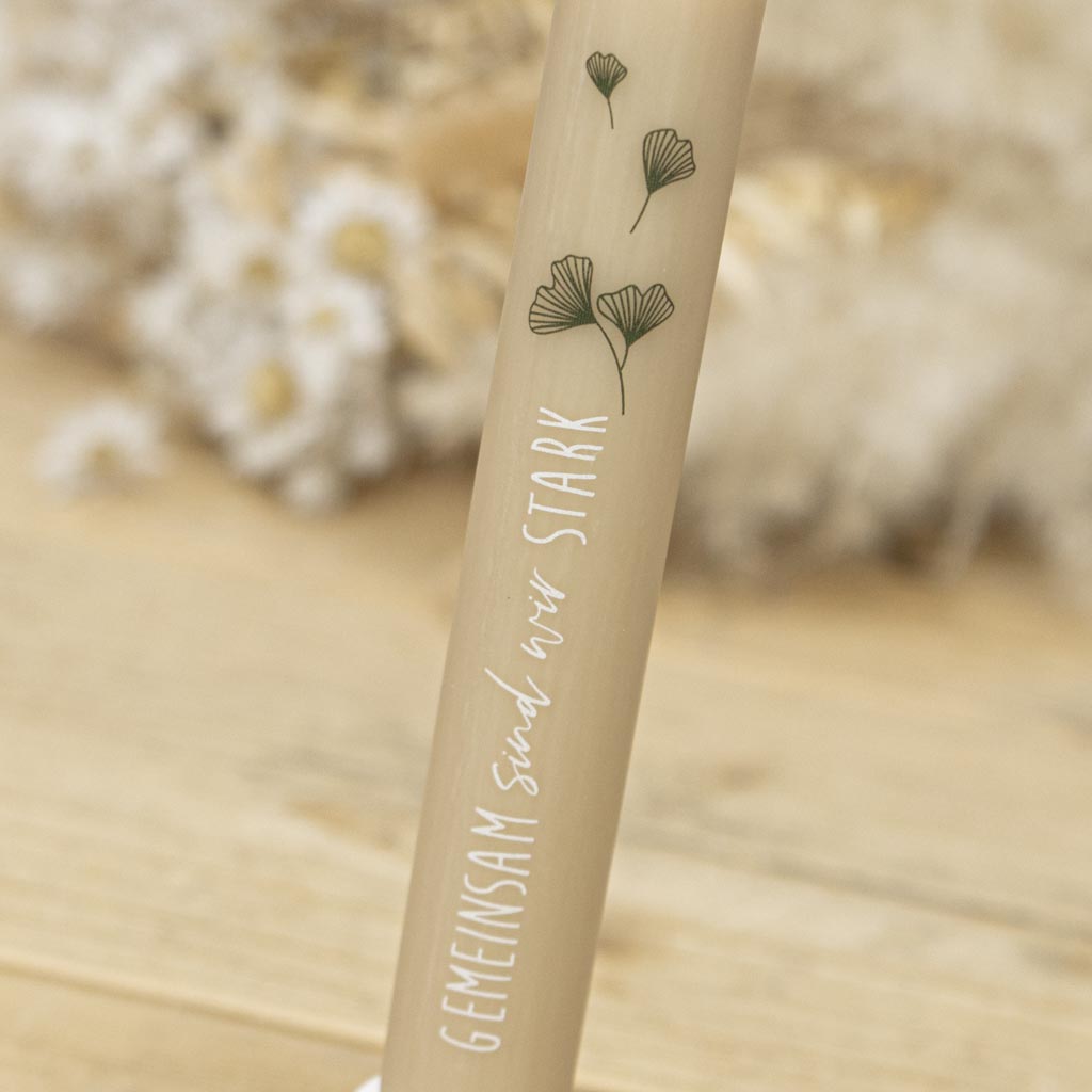 Gedenkkerze mit Ginkgo-Motiv, walnussfarben