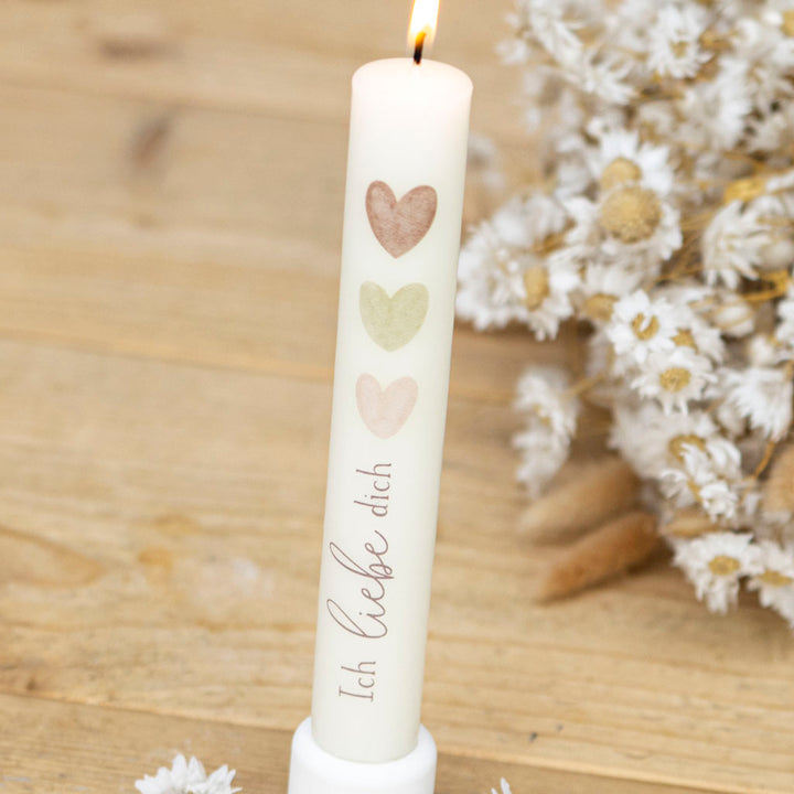 Stabkerze Ich liebe dich im geriffelten Stabkerzenhalter