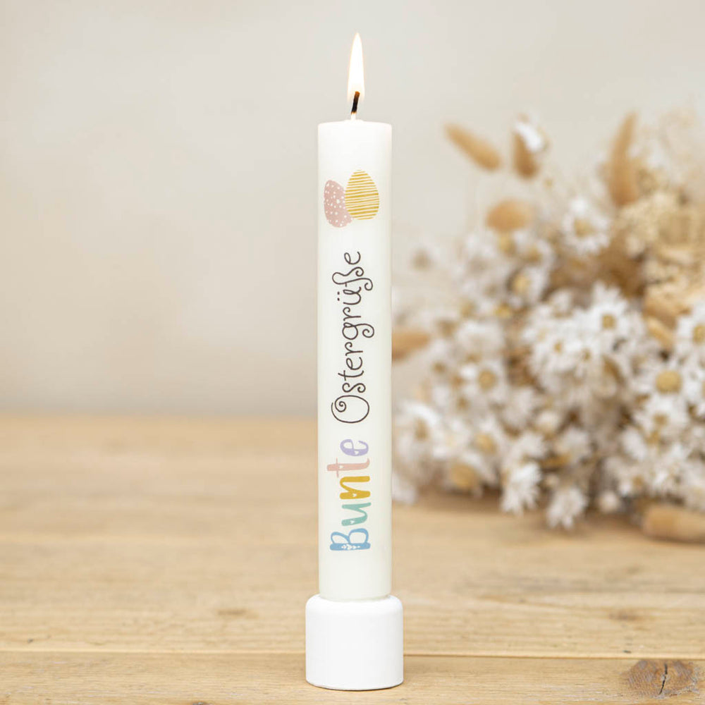 Stabkerze Ostern mit Aufdruck bunte Ostereier von Kerzenonkel