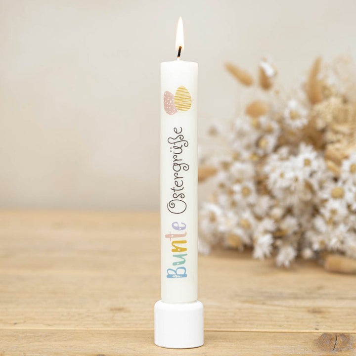 Stabkerze Ostern mit Aufdruck bunte Ostereier von Kerzenonkel