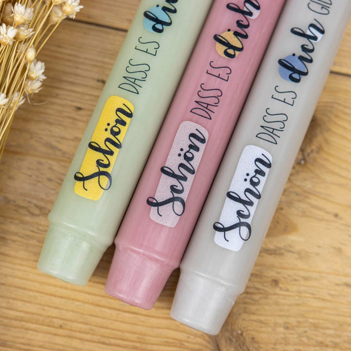 Stabkerze mit Spruch Schön dass es dich gibt