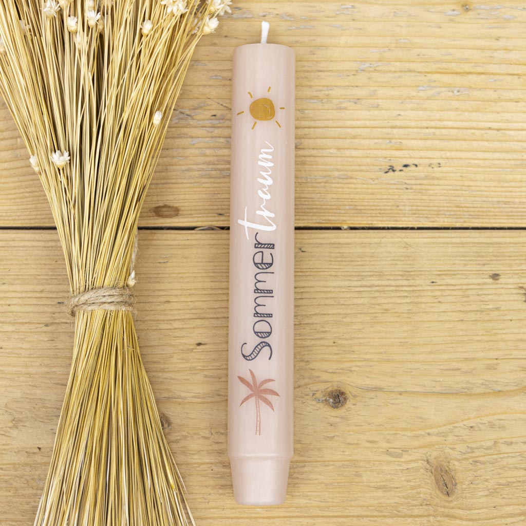 Stabkerze Sommertraum in Apricot mit Schriftzug