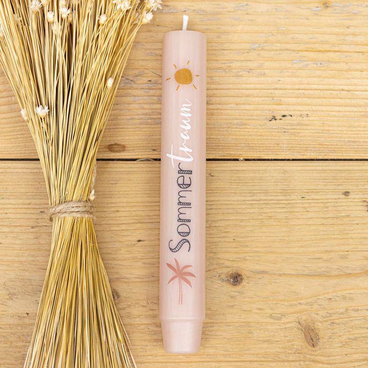 Stabkerze Sommertraum in Apricot mit Schriftzug