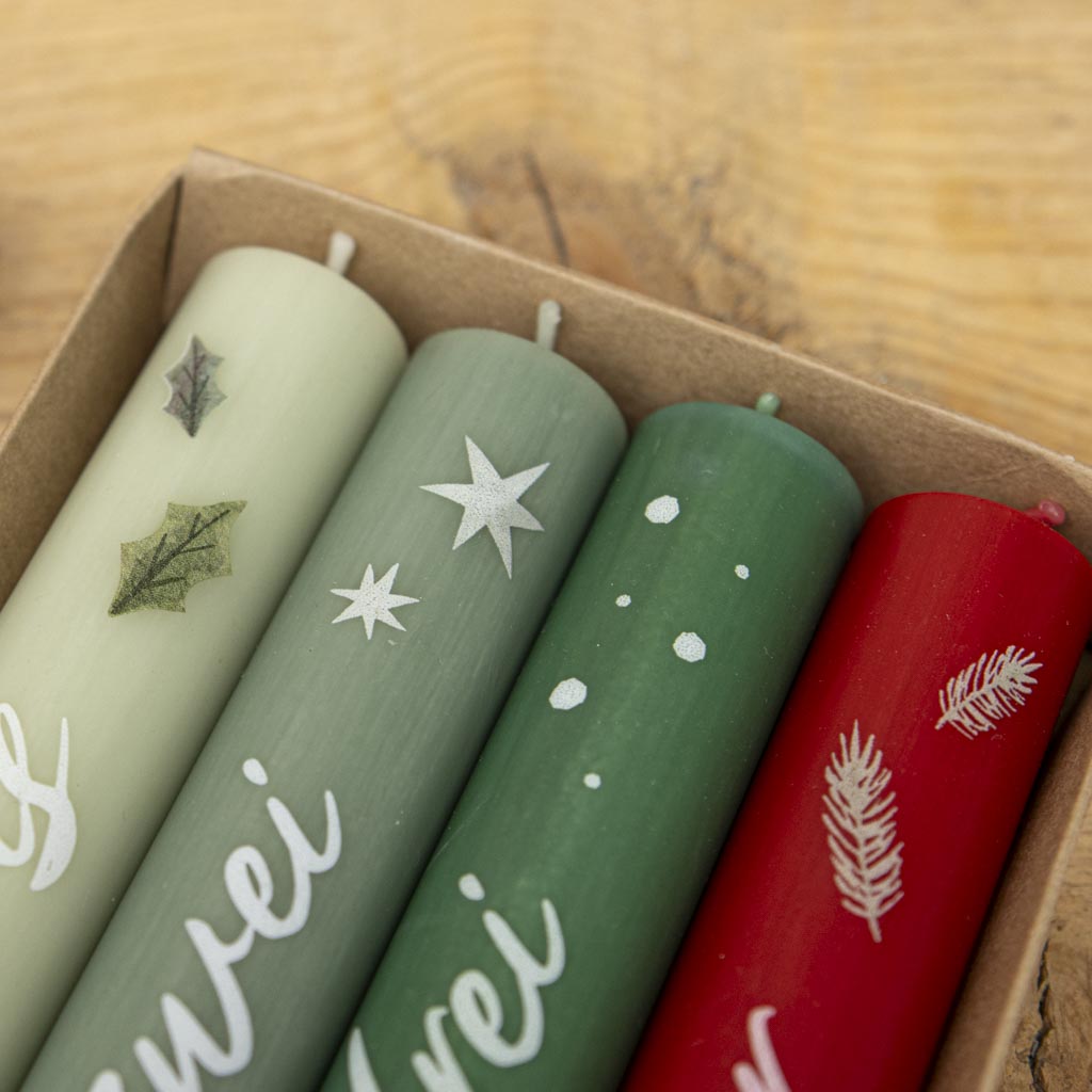 Nostalgie Stabkerzen-Set mit Zahlen in Rot und Grün für den Adventskranz