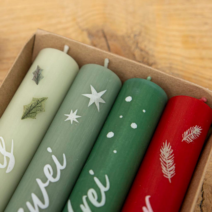 Nostalgie Stabkerzen-Set mit Zahlen in Rot und Grün für den Adventskranz