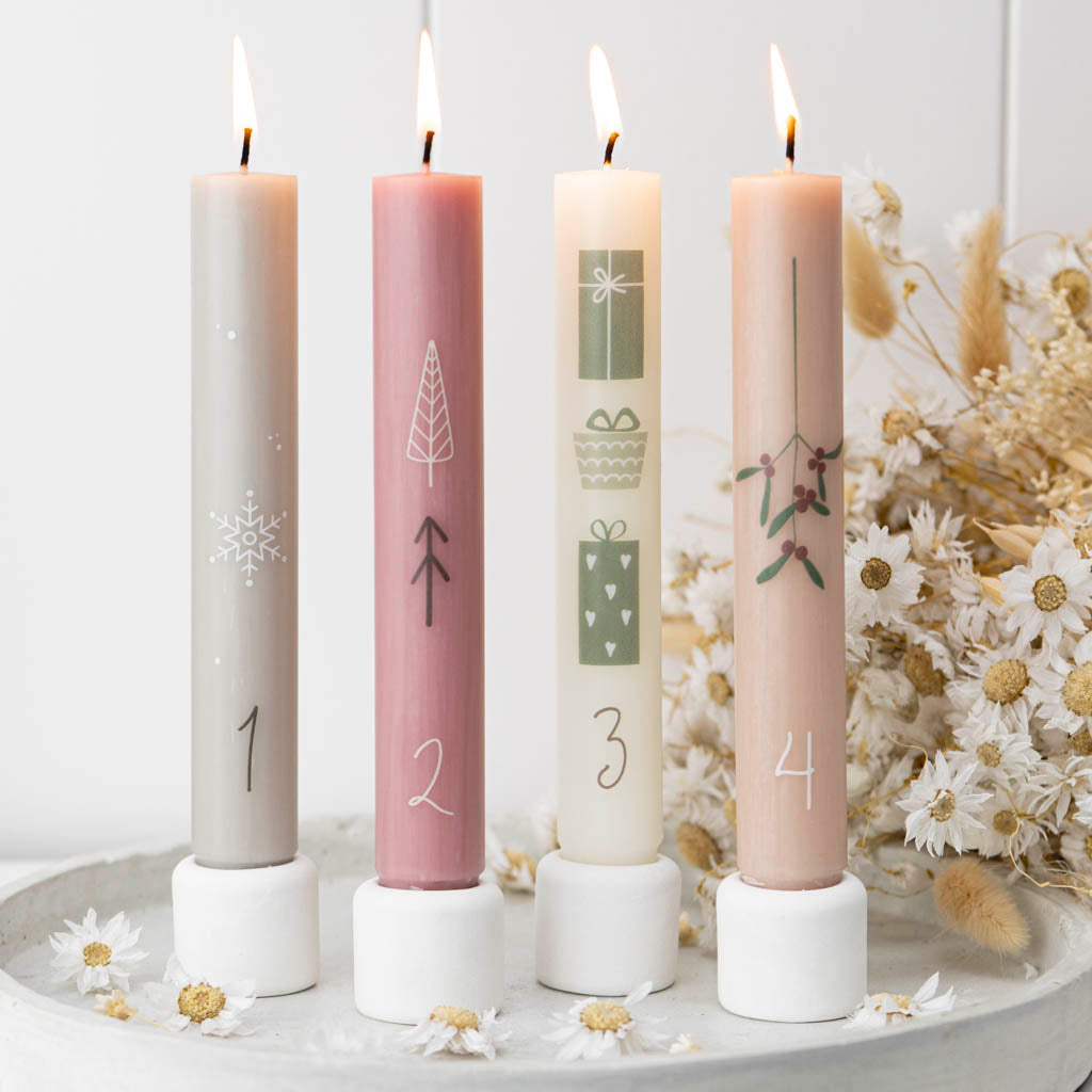 Stabkerzenhalter Set modern als Adventsdeko mit vier Kerzen