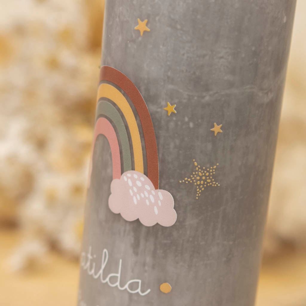 Sternenkind-Kerze mit Regenbogen und Wölkchen