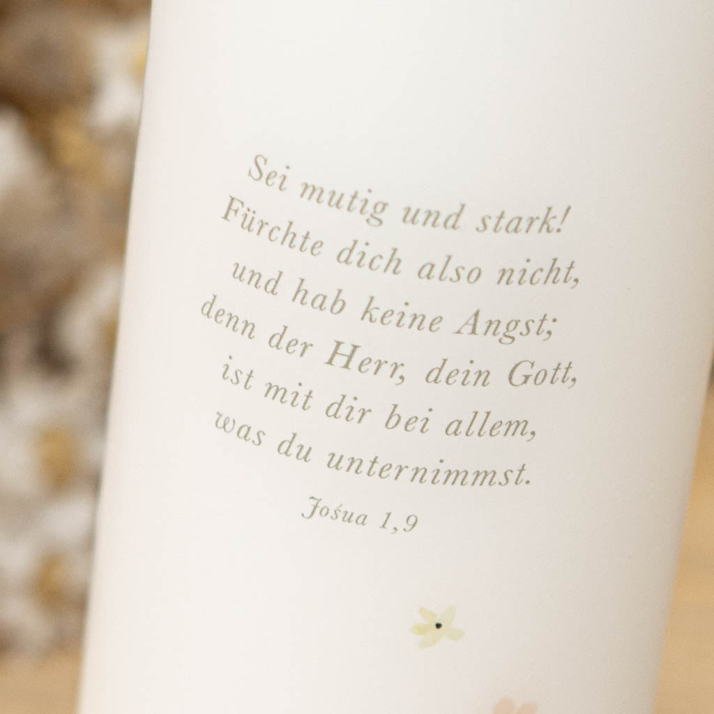 Taufkerze Fuchs mit Taufspruch Josua 1,9