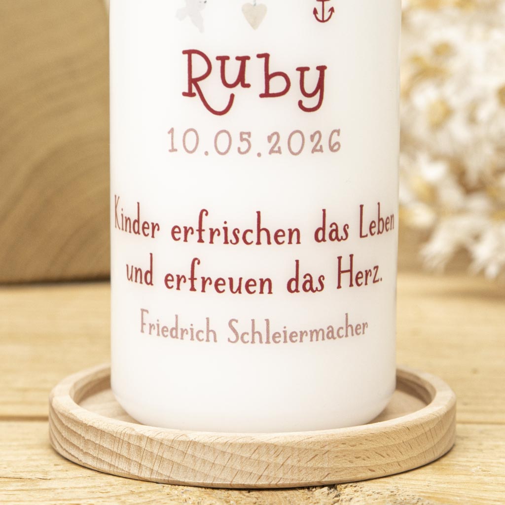 Taufkerze Zwillinge mit Namen, Datum und Taufspruch