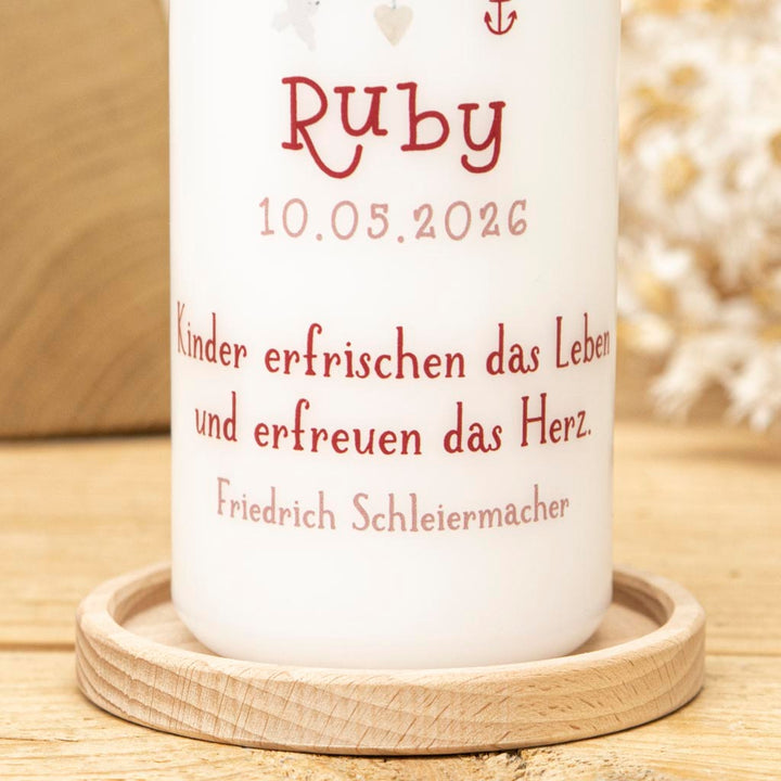 Taufkerze Zwillinge mit Namen, Datum und Taufspruch