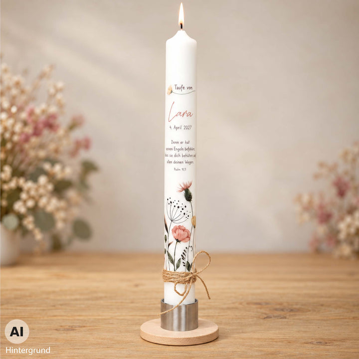Taufkerze Wildblumen Lara, altrosa, 40 cm, Ansicht 1
