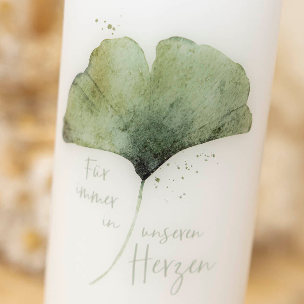 Trauerkerze Papa Ginkgo in Grün als Gedenkkerze
