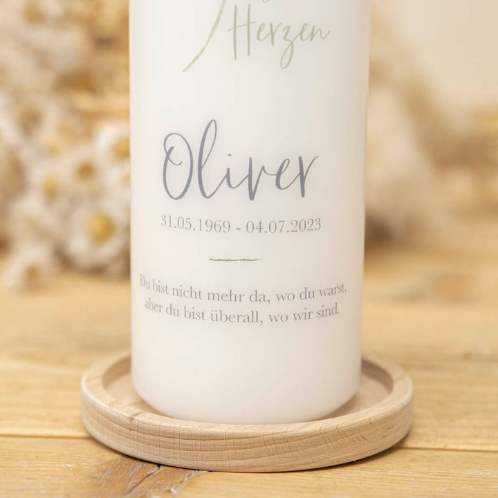 Trauerkerze Papa Ginkgo mit frei wählbarem Trauerspruch
